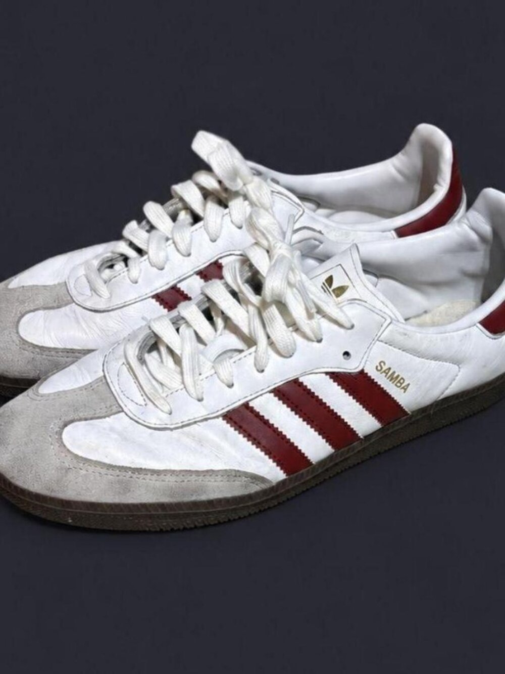 Adidas Samba Mens US 11 White Burgundy Gray Low Top Sneakers
